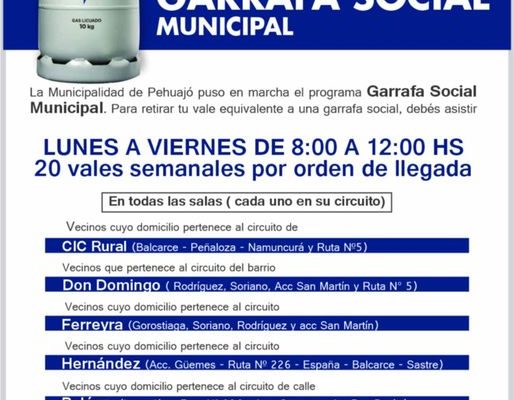 Pehuajó. Está en marcha el Programa Garrafa Social Municipal